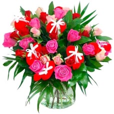 Valentine bouquet of roses in three colors with hearts (Large (L))